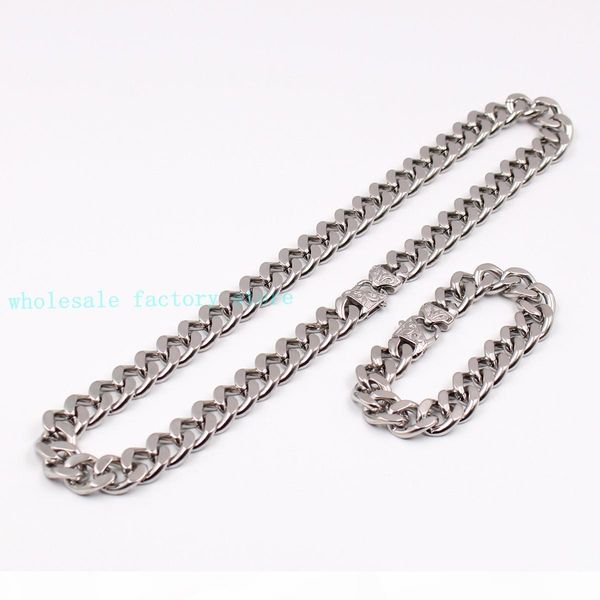 

charming gifts strong link 10mm 15mm huge silver cuban curb chain necklace bracelet stainless steel jewelry set retro clasp