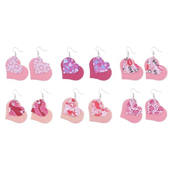 

6 Pairs Valentine's Day Artificial Leather Earring Sweat-heart Leather Earring, Silver