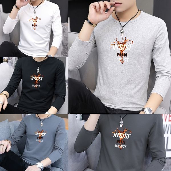 

bshvh men's long sleeve 2020 new trend of long versionautumn casual printed shirtmen's t-shirt bottoming korean sleeve t-shirt tre, Blue