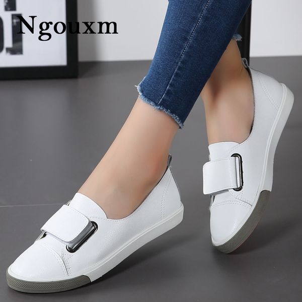 

ngouxm 2020 spring autumn women loafers flats lady slip on white genuine leather moccasins casual female shoes zapatos de mujer c1103, Black;white