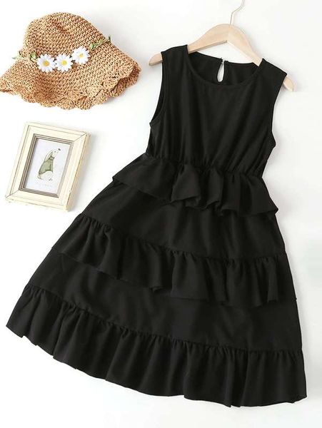 

girls keyhole back layered hem dress she, Red;yellow
