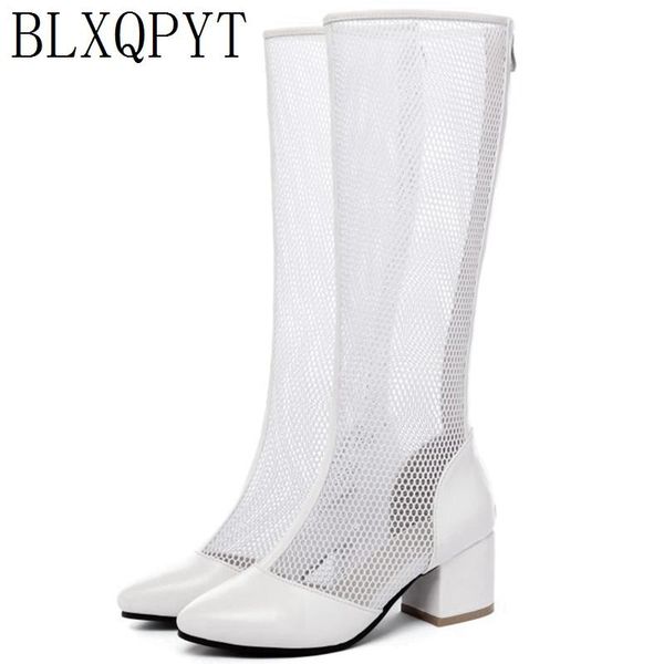 

blxqpyt size 32-45 women knee high boots high heels zipper lace mesh boots summer cool breathable shoes woman c5-19, Black