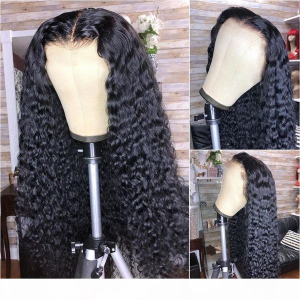 

remy glueless 13x4 6 transparent lace front wig deep wave jet black colored u part wig preplucked with baby hair cosplay, Black;brown