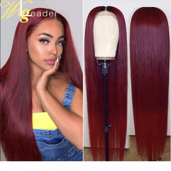 

wigleader burgundy remy human hair preplucked 180% density 99j# lace frontal wigs remy hair wigs for black women