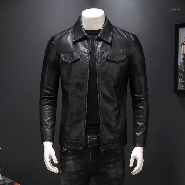 

2020 new men's leather jackets autumn casual motorcycle pu leather coats size m-3xl1, Black