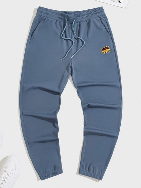 

men letter patch drawstring waist sweatpants m5tf#, Black