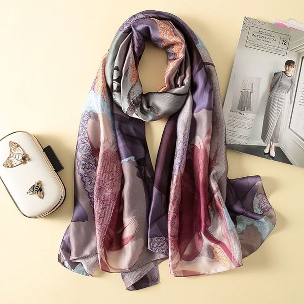 

100% silk scarf women scarves shawl print hijab wrap bandana foulard hijab scarf t200429, Blue;gray