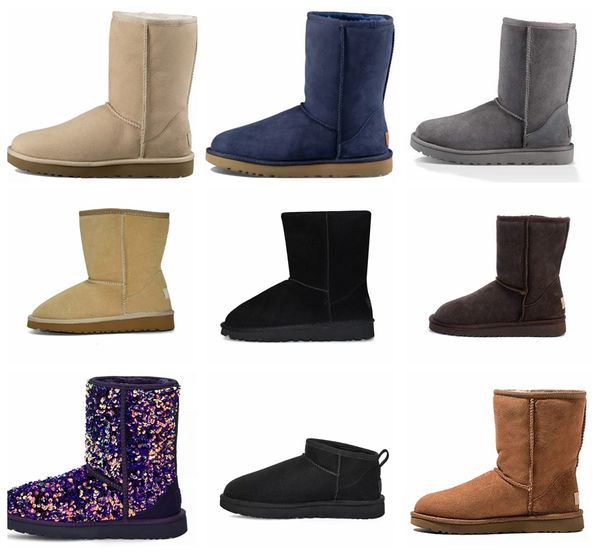 

2021 designer classic mini short ii bailey bow tall button triplet australiauggs womens women boot winter snow boots fur furry au j4tg#awq, Black