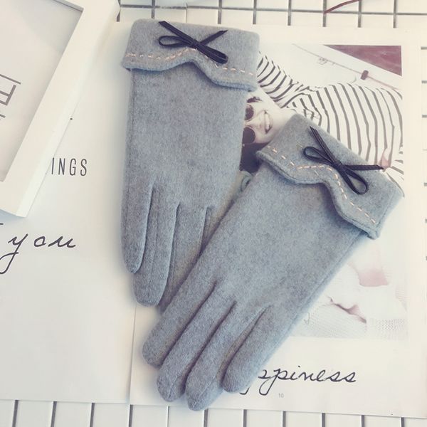 

wool winter autumn add thickening warm korean lovely driving touch screen cashmere gloves women, Blue;gray