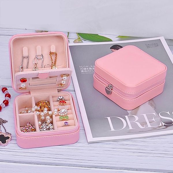 

selling protable leather jewelry box square pattern jewelry casket pu boxes new style 2 pieces, Pink;blue
