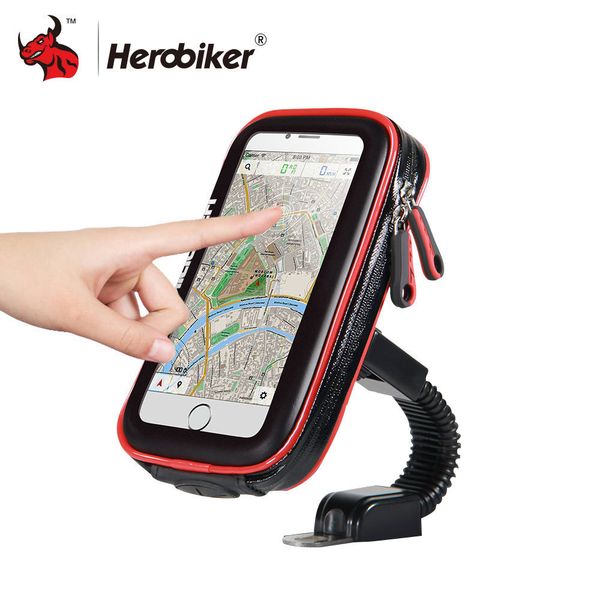 

herobiker mobile motorcycle bike mount bracket stand holder phone waterproof case bag for iphone 6/7 samsung