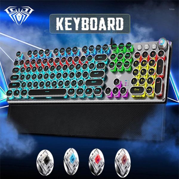 

game mechanical keyboard104 keys led backlit anti-ghosting blue/black switch wired gaming keyboard usb multimedia rotary keys1
