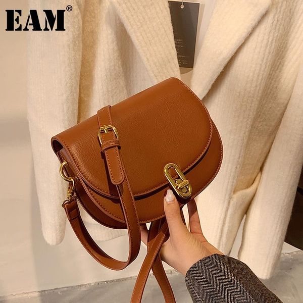 

cross body [eam] women retro saddle small pu leather flap personality all-match crossbody shoulder bag fashion tide 2021 18a1263