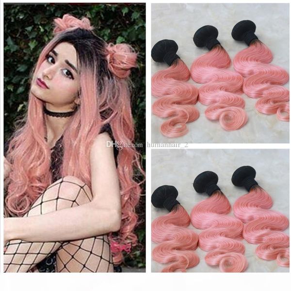 

two tone цветные 1б ткет волос розовый ombre human pink body wave human бразильский девы волос пучки 3шт бесплатная доставка, Black;brown