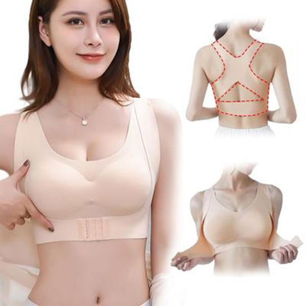

gym clothing women adjustable elastic back shoulder brace support belt chest posture corrector seamless bra body shaper corset health care, White;black