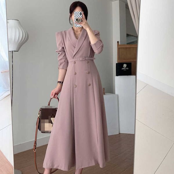 

autumn elegant women's winter korean clothes femme robe slimming suit collar long white double-breasted waist coat, Tan;black