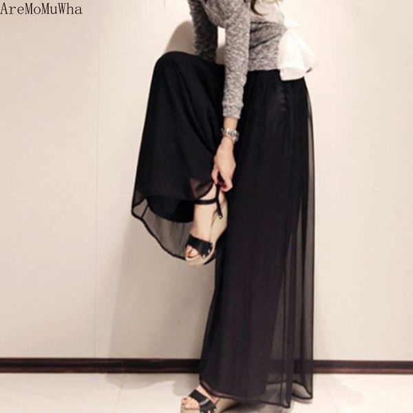 

aremomuwha summer new high waist chiffon wide leg pants  women's anti-mosquito pants beach sunscreen trousers lj201130, Black;white
