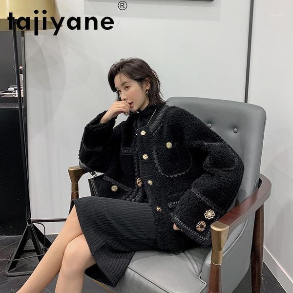 

tajiyane winter coats and jackets women real fur coat woman 100% wool jacket women's sheep fur jackets elegant abrigos tn14271, Black