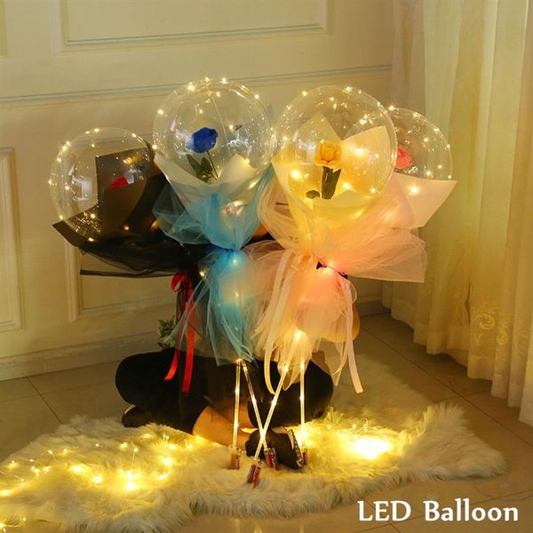 День Святого Валентина LED BOBO Balloon Luminous Ball LED Light Rose Bouquet Bouch Rose Balloons для праздничного дня рождения Свадебное украшение266U