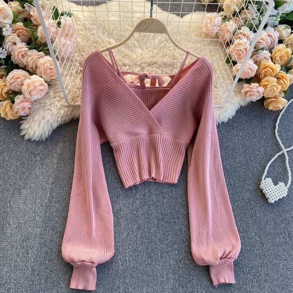 

knitted short women's autumn and winter new fashion v neck long sleeve solid color pullovers sweater q5641, White;black