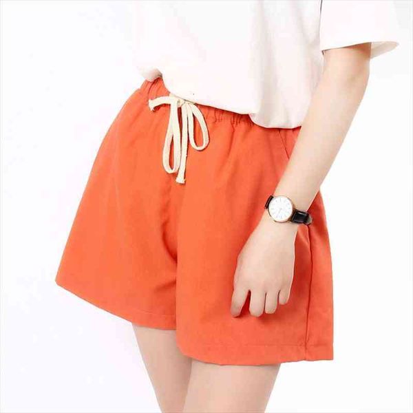 

s-2xl shorts feminino women casual fashion candy color wide leg shorts plus size loose leisure drawstring, White;black