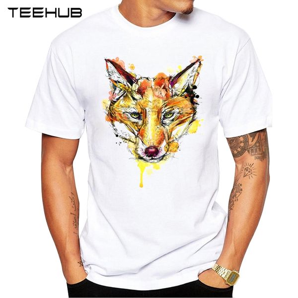 

teehub men's fashion red fox printed t-shirt short sleeve novelty animal design cool tee sport hooded sweatshirt hoodie