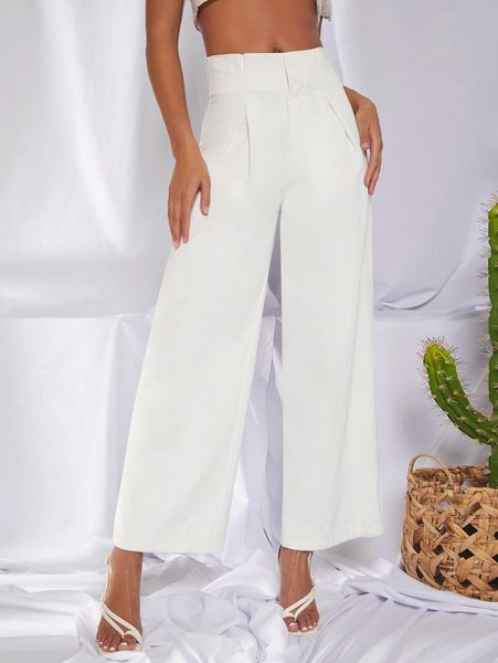 

wide waistband wide leg pants i33f#, Black;white