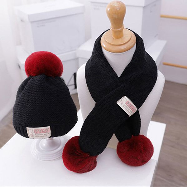 

2020 winter warm baby hat scarf set kids knit add velvet beanies hat 2 piece set child girl boy solid pom pom cap scarves 1-4t 1028, Yellow