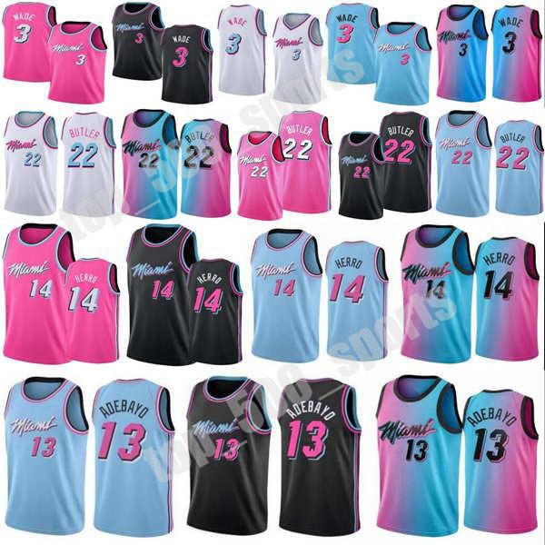 

2021 dwyane tyler wade jimmy herro bam 22 butler 13 adebayo city basketball jersey edion white blue black, Black;red