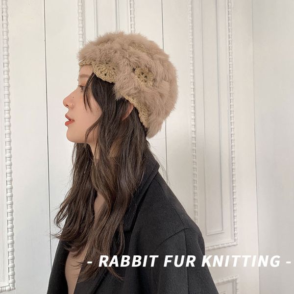 

beanie/skull caps sp&city korean hand-woven flower knitted winter hat women cute thick fur plush cap vintage chic harajuku pompom warm, Blue;gray