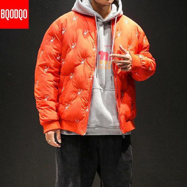 

japanese jacket men winter parka deer embroidery thermal hip hop fashion jackets for men's large szie brand baseball collar coat, Black