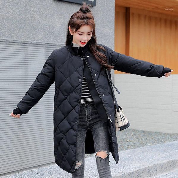 

large size cotton -padded clothes 2021 women 's korean version of the new lace -up long slim cotton -padded jacket coat women1, Black