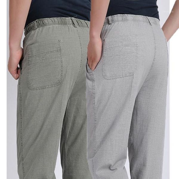 

fashion 2019 summer casual loose elastic waist old men linen elderly high waist straight dad grandpa slacks fat trousers1, Black