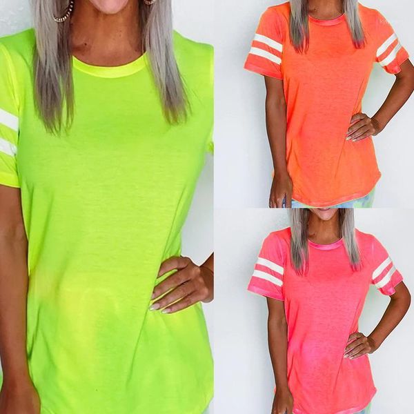 

solid women clothes slim fit round collar summer t-shirt short sleeve fluorescent green solid female t shirts tees1, White