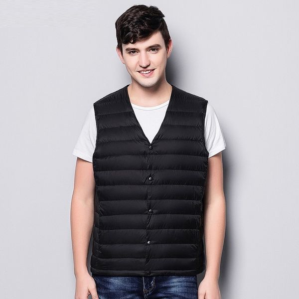 

2021 new mens ultra light down vest men portable v-neck sleeveless without collar warm liner with carry bag vs33, Black