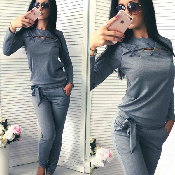 

women's tracksuits casual women pocket pants 2 pieces female set sweatshirts tracksuit sportswear spring autumn pcs suit lady 2021, Gray
