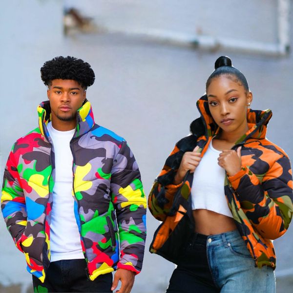 

stand collar couple down jacket camouflage print thickened warm coat zip-up jacket oversized down jacket s-xxxxl