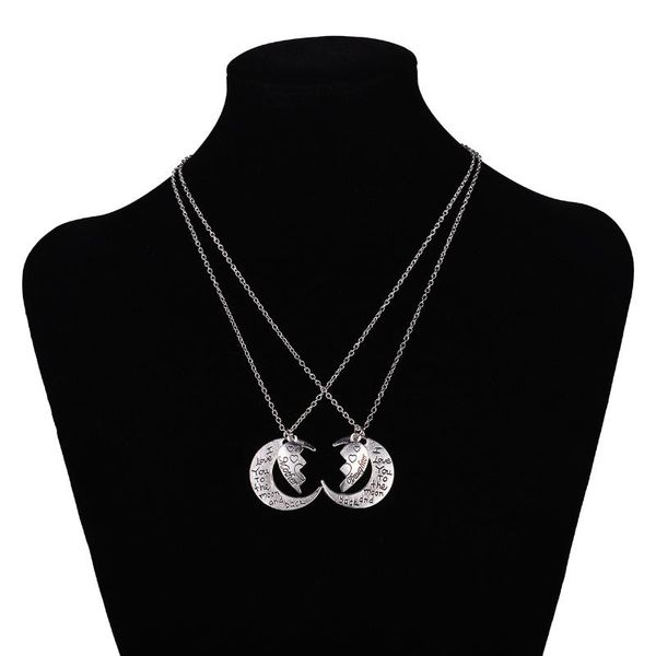 

chains 2pcs the moon and back mother daughter love heart pendant necklace family jewelry, Silver