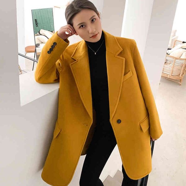 

women's suits & blazers [eam] loose fit yellow temperament long woolen coat parkas sleeve women fashion autumn winter 2022 1dd3991 l5ov, White;black