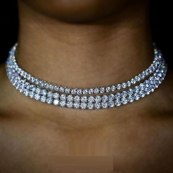 

4mm cubic zirconia 5a iced out cz tennis chain necklace sparking bling wedding engagement bridal gift choker 15" 16, Silver