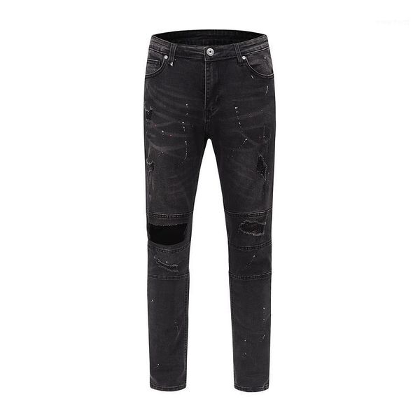 

2020 new ripped splash-ink jeans retro sports jeans breathable fabrics sports style pants men women casual1, Blue