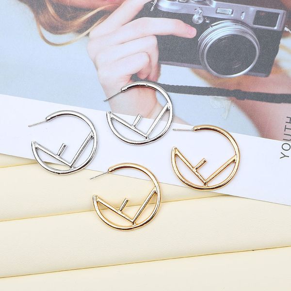 

s925 silver needle Korean new temperament copper ring earrings exaggerated F letter simple circle earrings female retro