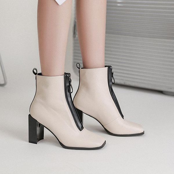 

women boots high heels zipper shoes woman winter shoes boots-women luxury designer booties ladies stiletto 2020 rock autumn, Black