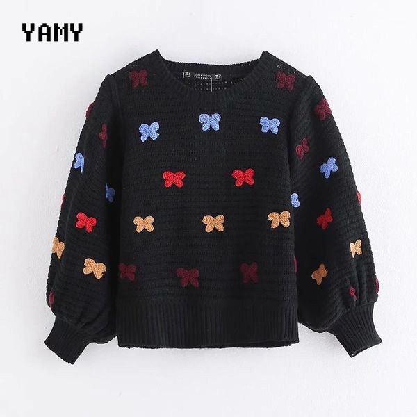 

colorful embroidered butterflies womens sweater long sleeve chic womens winter knitted pullover zora casual jumpers 20191, White;black