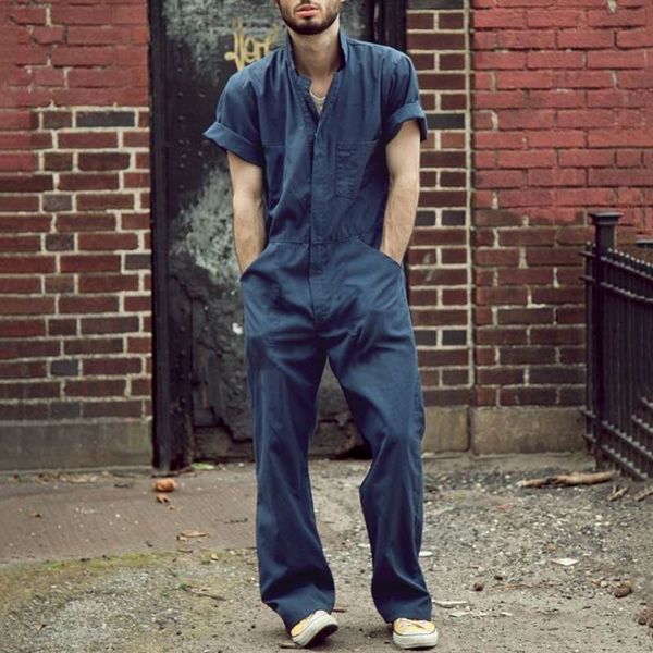 

xmadz 2020 summer new jumpsuit solid zipper color lapel 2020 summer solid lapel new overalls overallszipper overalls overallscolor jumpsuit, Blue