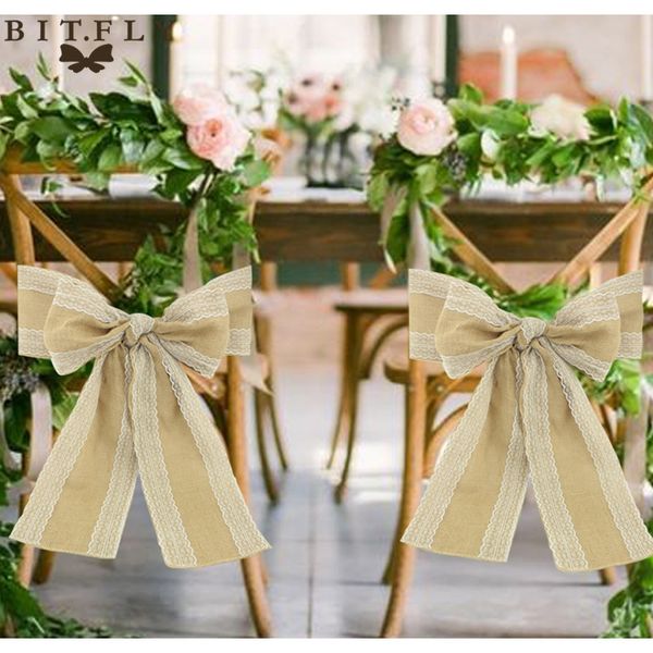 

1pcs vintage burlap classical lace chair sashes wedding chair knot decoration for wedding party banquet event chairs cover decor f wmtaam