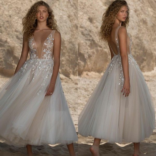 

berta 2021 short prom dresses backless lace appliqued tulle evening gowns dee v neck special occasion dress, Black