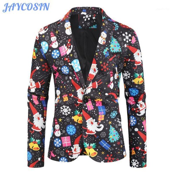 

men's suits & blazers jaycosin men 2021 christmas print jackets winter fashion long sleeve shirt blouse suit slim fit blazer homme 1125, White;black