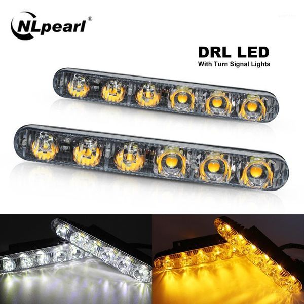 

nlpearl 2x car light assembly high power aluminum led daytime running lights 6 leds turn signal yellow guide for drl fog lamps1