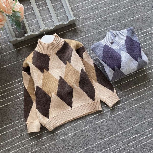 

children's h87182020 autumn and winter new pullover korean diamond check boys' t-shirt, Blue